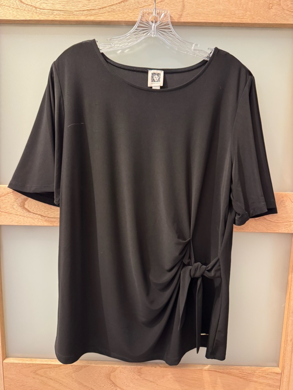 Anne Klein Black Short-Sleeve Side-Tie Top